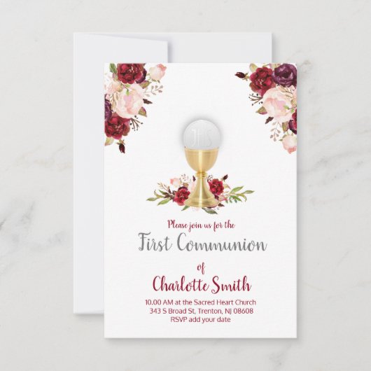 Eerste Communie waterverf Bloemen Decor Kaart (Voorkant)