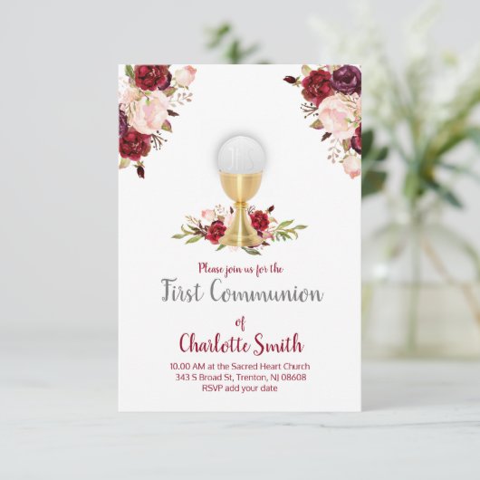 Eerste Communie waterverf Bloemen Decor Kaart (Staand voorkant)