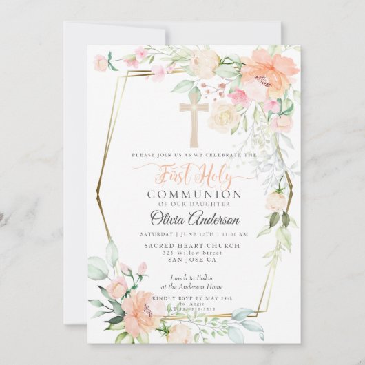 Eerste communie | Waterverf Pastel Spring Flowers Kaart (Voorkant)