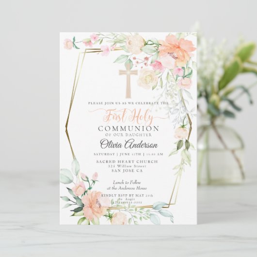 Eerste communie | Waterverf Pastel Spring Flowers Kaart (Staand voorkant)