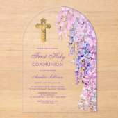 Eerste Communie Waterverf Wisteria Boog Acryl Uitnodigingen (Voorkant)