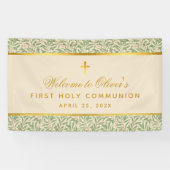 Eerste communie Welkom Bladergroen Bladeren Spandoek (Horizontaal)