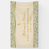 Eerste communie Welkom Bladergroen Bladeren Spandoek (Verticaal)