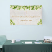 Eerste Communie Welkom Bloemen Witte Lelies Marmer Spandoek (Beurs)