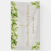 Eerste Communie Welkom Bloemen Witte Lelies Marmer Spandoek (Verticaal)