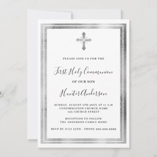 Eerste Communie wit zilveren kruis Kaart (Voorkant)