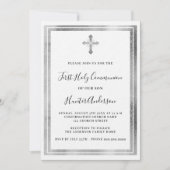 Eerste Communie wit zilveren kruis luxe Kaart (Voorkant)