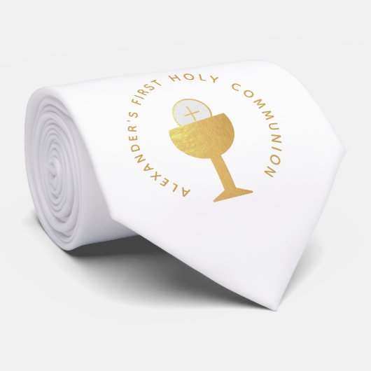 Eerste Communie Witte Faux Gouden Kelk Eucharistie Stropdas (Opgerold)