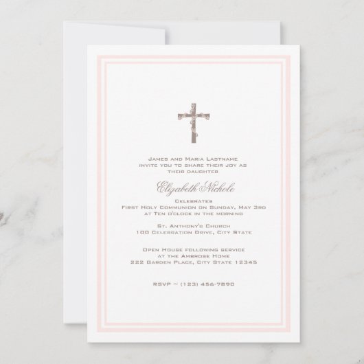 Eerste Communie Zacht roze en bruin Kaart (Voorkant)