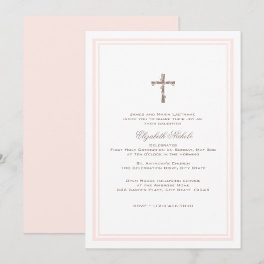 Eerste Communie Zacht roze en bruin Kaart (Voorkant / Achterkant)