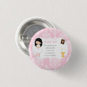Eerste communie zwart haar meisje dank u ronde button 3,2 cm (Voorkant /achterkant)