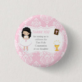 Eerste communie zwart haar meisje dank u ronde button 3,2 cm