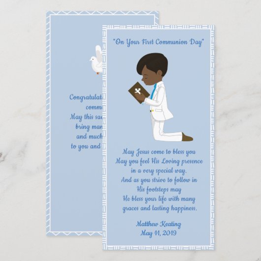 Eerste Communie Zwarte Jongen Bedankkaart (Voorkant / Achterkant)