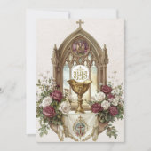 Eerste CommunieChalice Host Bourgondië Witte Rozen Kaart (Voorkant)