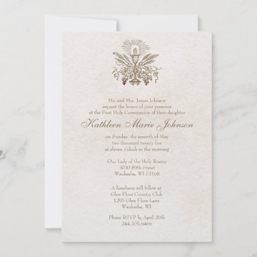 Eerste CommunieChalice Host Bourgondië Witte Rozen Kaart (Achterkant)