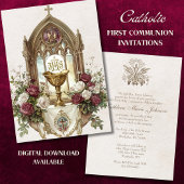 Eerste CommunieChalice Host Bourgondië Witte Rozen Kaart