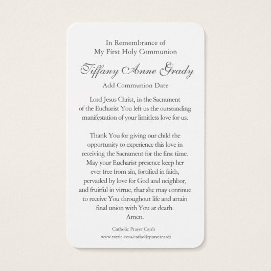 Eerste communiegebeden | Meisje Communion 1 Visitekaartjes (Achterkant)