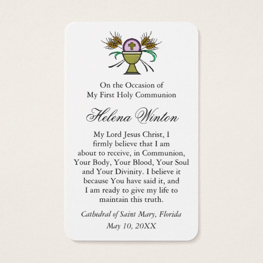 Eerste communiegebeden | Meisje Communion 6 Visitekaartje (Achterkant)