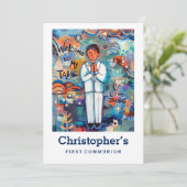 Eerste communieuitnodiging, voor Boy Kaart (Staand voorkant)