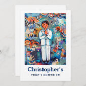 Eerste communieuitnodiging, voor Boy Kaart (Voorkant / Achterkant)