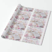 Eerste Communion Pink Girl's Naam toevoegen Wit Cadeaupapier (Uitgerold)