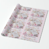 Eerste Communion Pink Girl's Voeg Naam toe Cadeaupapier (Uitgerold)