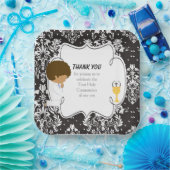 Eerste communiqué Afrikaanse Zwarte Damask Papieren Bordje (Feest)