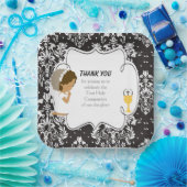 Eerste communiqué Afrikaanse Zwarte Damask Papieren Bordje (Feest)