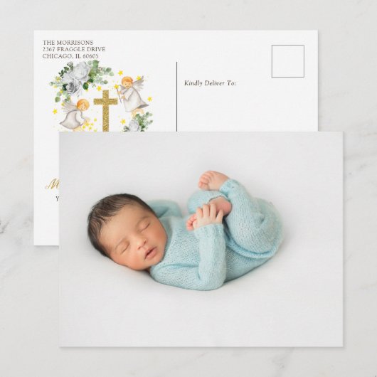 Eerste communiqué Angels Glitter Dank u Briefkaart (Voorkant / Achterkant)