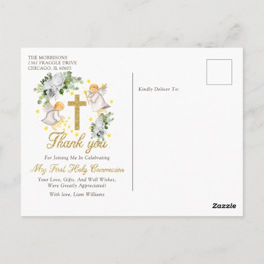 Eerste communiqué Angels Glitter Dank u Briefkaart (Achterkant)