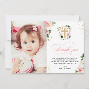 Eerste communiqué Baptisme Religieuze Blush Pink G Bedankkaart