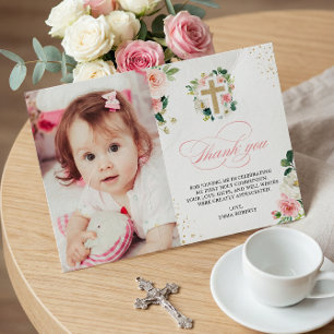 Eerste communiqué Baptisme Religieuze Blush Pink G Bedankkaart