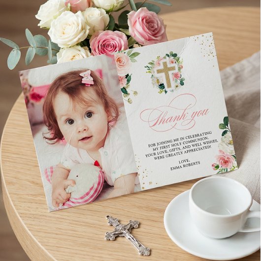 Eerste communiqué Baptisme Religieuze Blush Pink G Bedankkaart