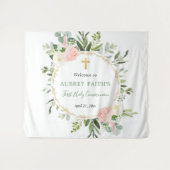 Eerste communiqué baptisme roze goudachtergrond-te wandkleed (Voorkant (horizontaal))