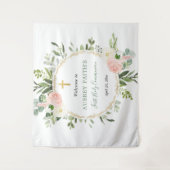 Eerste communiqué baptisme roze goudachtergrond-te wandkleed (Voorkant)