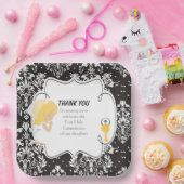 Eerste communiqué blauw meisje Zwarte Damask Papieren Bordje (Feest)