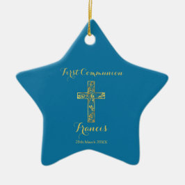 Eerste communiqué blauwe goudjongens keramisch ornament