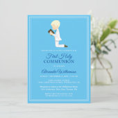 Eerste communiqué blond Boy Blue-uitnodiging Kaart (Staand voorkant)