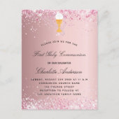 Eerste communiqué blozen roze glitter chalice uitnodiging briefkaart (Voorkant)