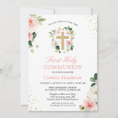 Eerste communiqué Blush Pink Floral Gold Glitters Kaart (Voorkant)