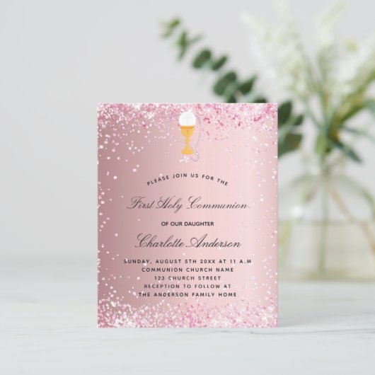 Eerste communiqué blush roze budgetuitnodiging (Staand voorkant)