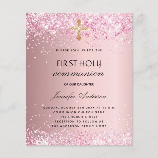 Eerste communiqué blush roze girl budget uitnodigi (Voorkant)