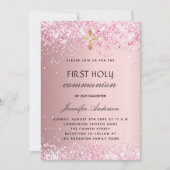 Eerste communiqué blush roze glitter girl kaart (Voorkant)