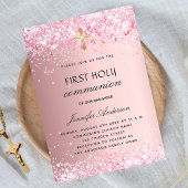 Eerste communiqué blush roze glitter luxe kaart