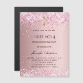 Eerste communiqué blush roze glitter luxe magnetische uitnodiging (Voorkant / Achterkant)