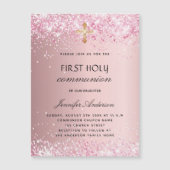 Eerste communiqué blush roze glitter luxe magnetische uitnodiging (Voorkant)