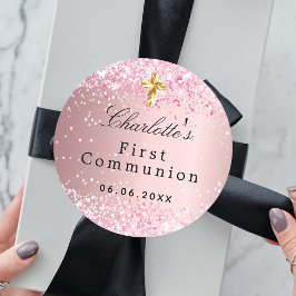 Eerste communiqué blush roze glitter sparkles girl ronde sticker