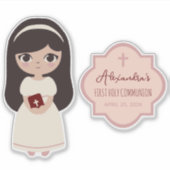 Eerste communiqué: Brunette Girl in White Dress Sticker (Voorkant)