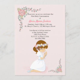 Eerste communiqué Brunette Girl Pink Kaart