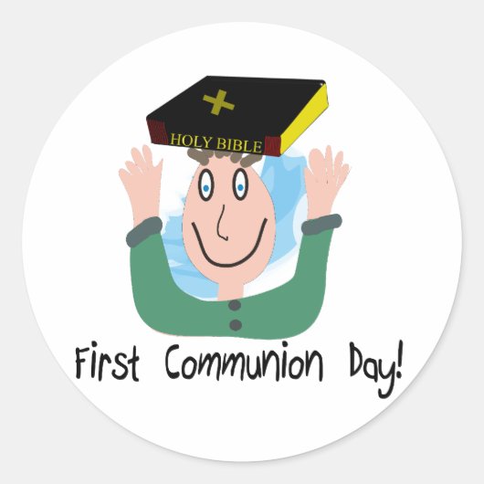 Eerste communiqué-dag~"Boy met Bijbel" Ronde Sticker (Voorkant)